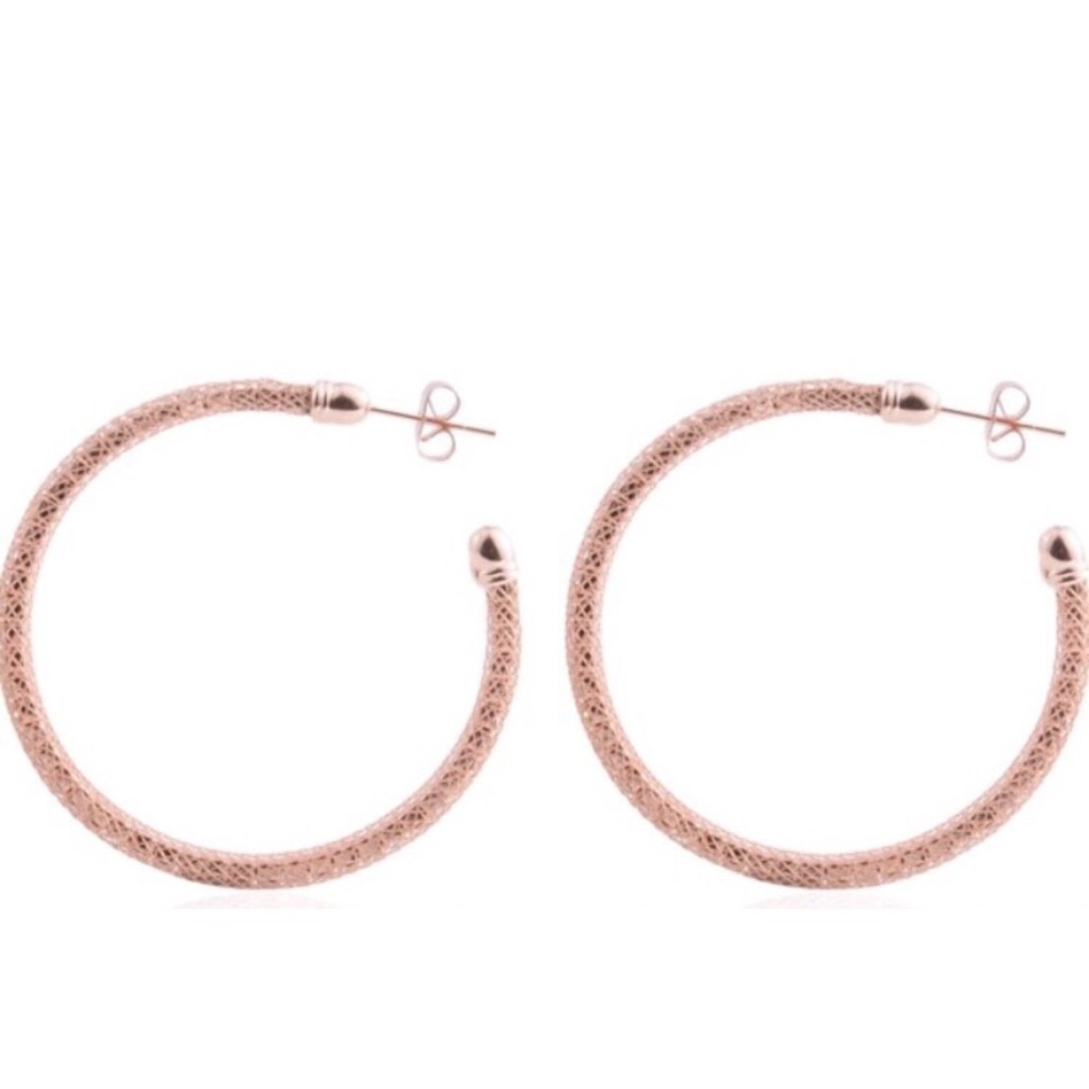 🛍CRYSTAL, Rose Gold Stainless Steel Mesh Earrings